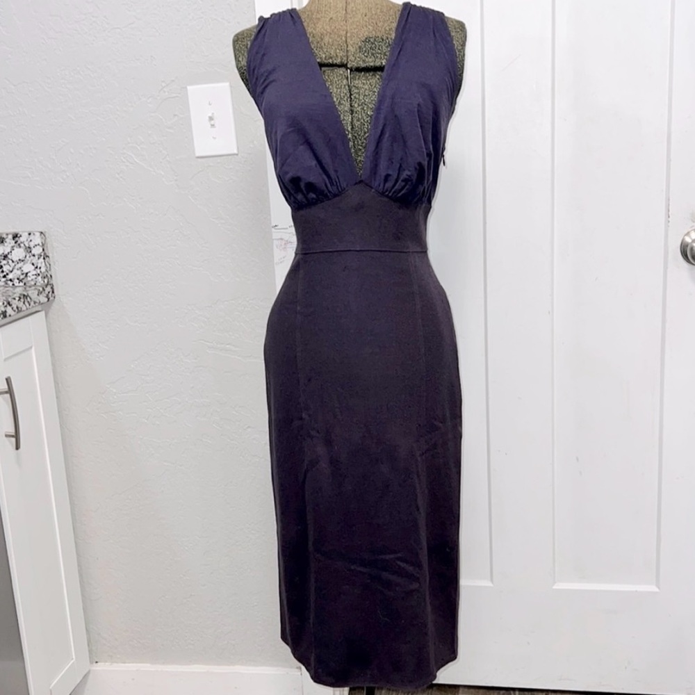 SUSANA MONACO PURPLE WOOL & RAYON PLUNGE NECK DRESS XS
